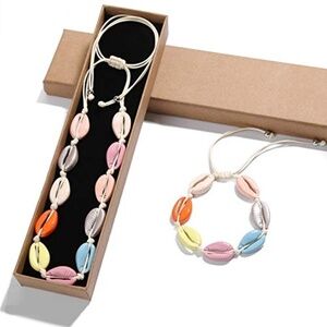 Boho Colorful Pastels Shell Choker Necklace & Bracelet Set